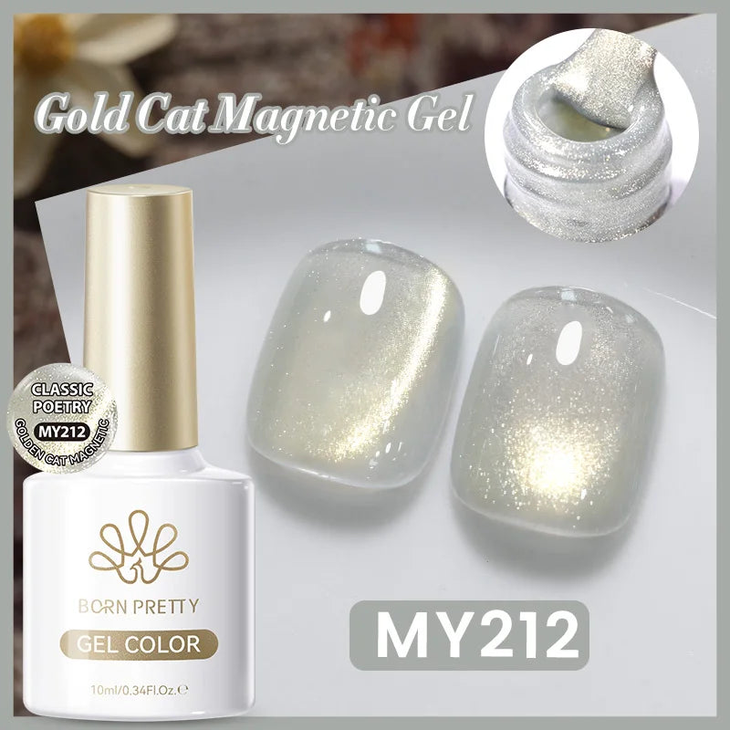 BORN PRETTY 10ml Autumn Gold Pink Glitter Cat Magnetic Gel Nail Polish Jelly Pink Semi Permanent Soak Off UV LED Varnish