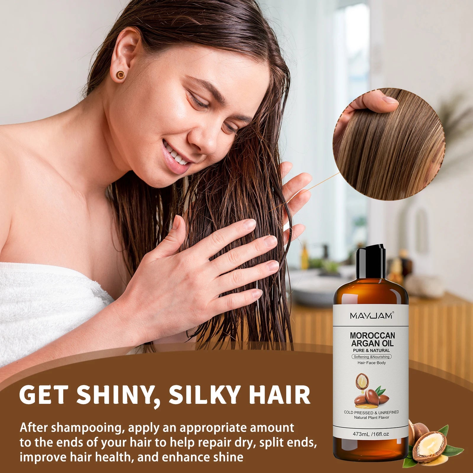 MAYJAM Pure Natural Moroccan Argan Oil Massage On Face, Hair, Body Sweet Almond Oil Cold Pressed USDA Certified 473ml Face Oil