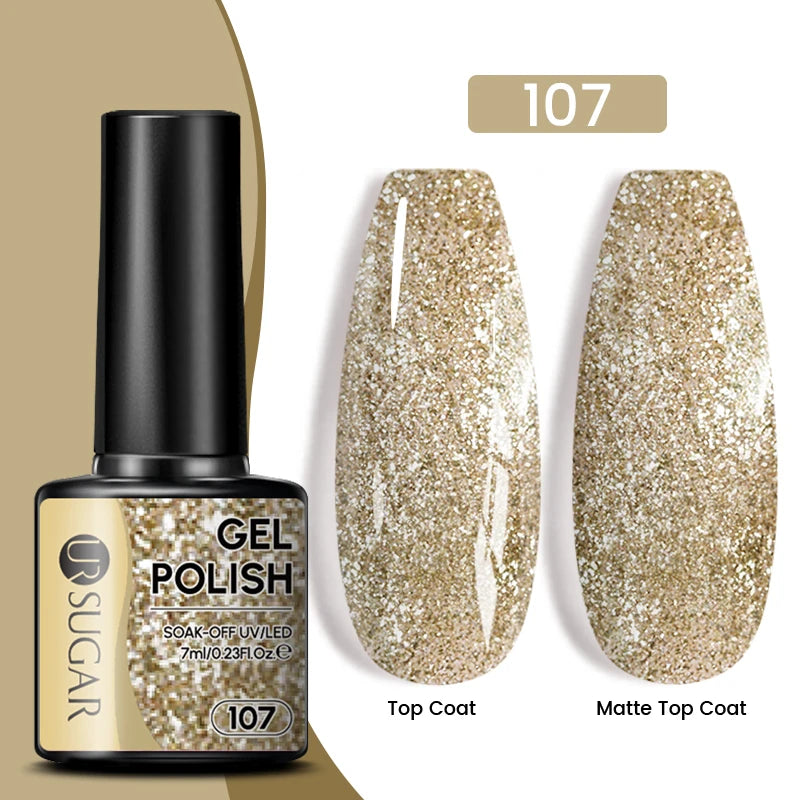 UR SUGAR 7ml Glitter UV Gel Nail Polish Glitter Sequins Soak Off UV Gel Varnish Colorful Nail Gel Polish DIY Nail Art Polish