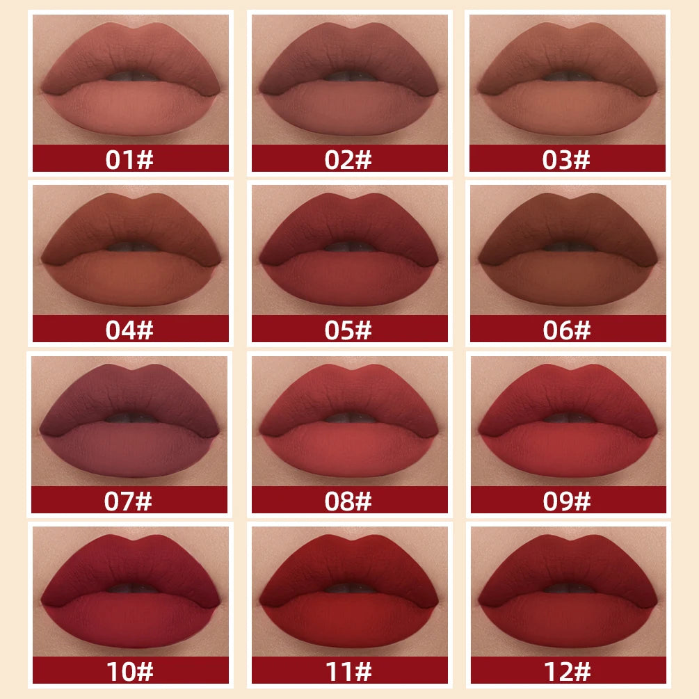 QIBEST Sexy Lipgloss Lasting Velvet Matte Lip Gloss Liquid Lipstick Makeup Women Beauty Nonstick Cup Waterproof Red Lipstick