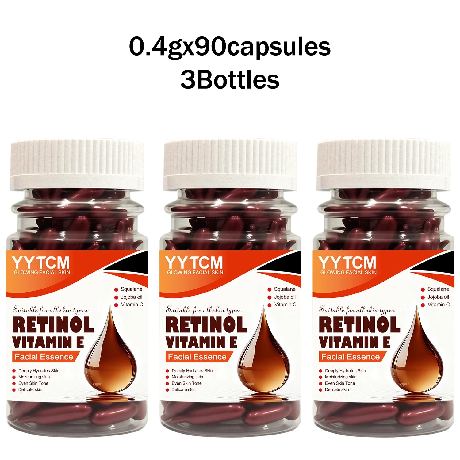Retinol Vitamin E Deep Moisturizing Capsule Essence, Hydrates, Firms, and Smooths Skin, Contains Plant-Based Squalane, Vitamin C, Deep Moisturizing and Brightening Skin Essence (0.4Gx30 Capsules)/Pack-1 Pack