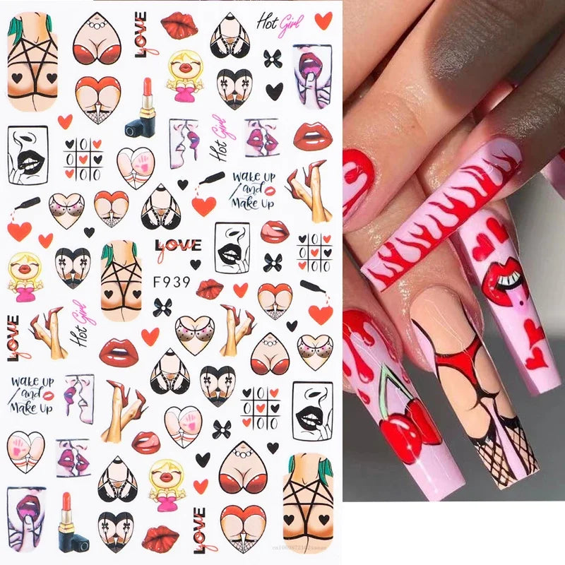 1PCS Laser Love Letter Nail Sticker Nail Art Decoration Flower Star supplies Decals Press On Nails Stickers Parts