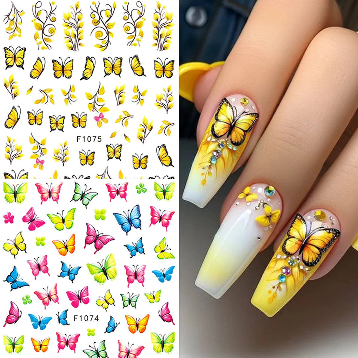 2 Spring and summer bee sunflower nail stickers, easy to apply for nail decoration DIY, gifts, party and wedding makeup styling