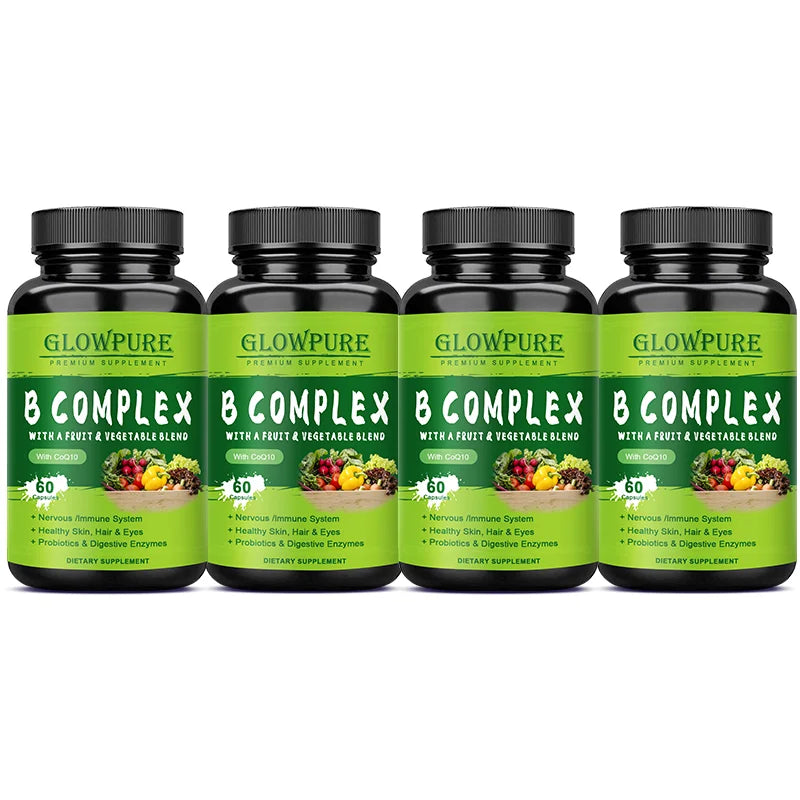 B Complex Vitamins for Nervous System & Energy - Supports Immunity, Heart Health, Hair, Skin & Nails