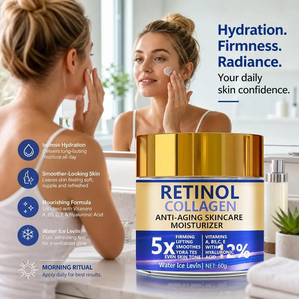 Retinol Collagen Anti Aging Face Cream Moisturizer 60g 5X Firming Lifting Cream with Hyaluronic Acid, Smooth Hydrate Skin Care