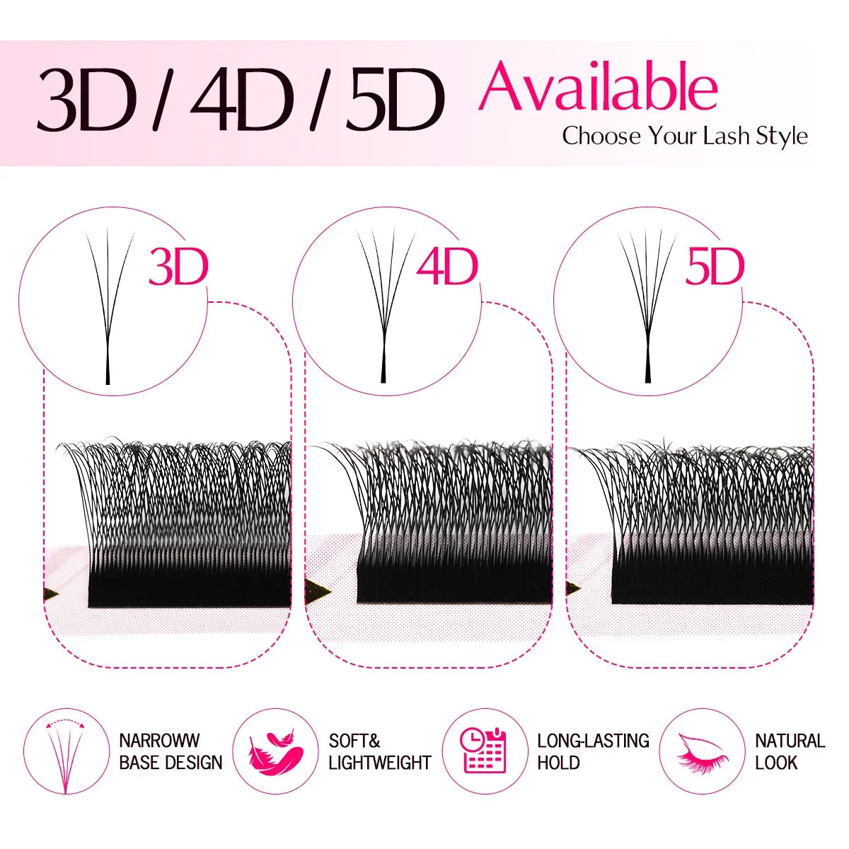 ARISON Narrow 3D/4D/5D W Eyelashes Extension Premade Fans V Shaped Soft Matte Black Easy Pick Up False Lashes