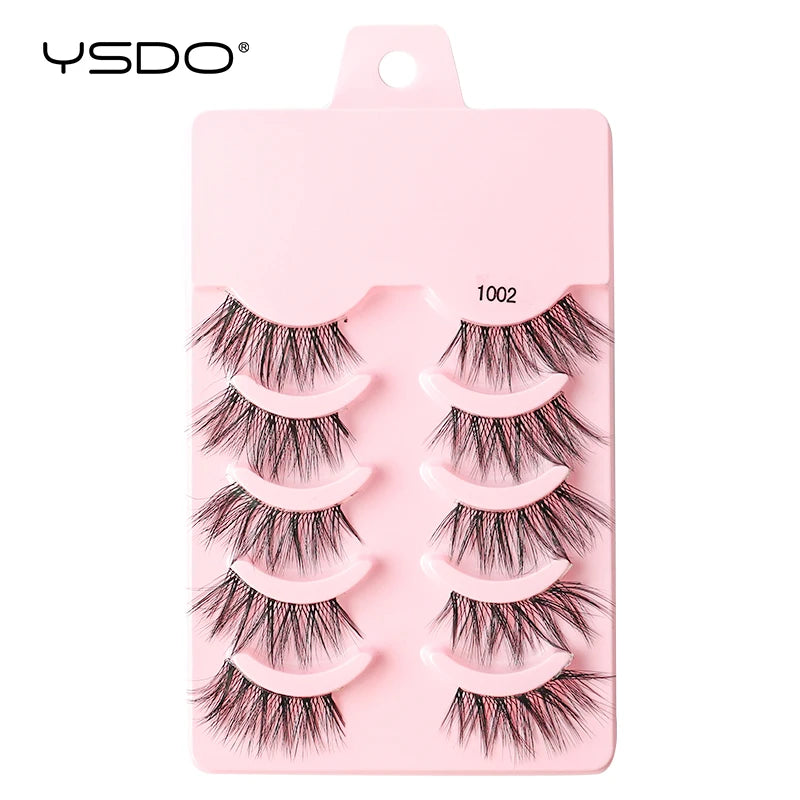 YSDO False Lashes 5/10 Pairs Half Lashes Natural Long Cat Eye Lashes 3D Mink Eyelashes Full Strip Lashes Extension Makeup Tools