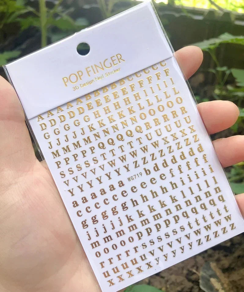 Numbers Decals Roman 26 English Alphabet 3D Self-adhesive Nail Art Decal Sticker Word Small Letter Nail Tattoos Decal Stickers