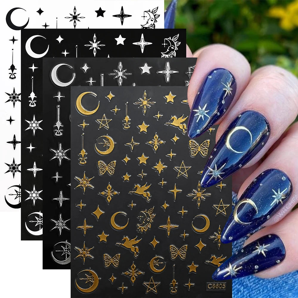 4pcs/set 3D Cute Cartoon Black Cat Nail Stickers Funny Cat Paw/Bowtie Self-Adhesive Nail Art Decals Manicure Accessories DIY 8*1