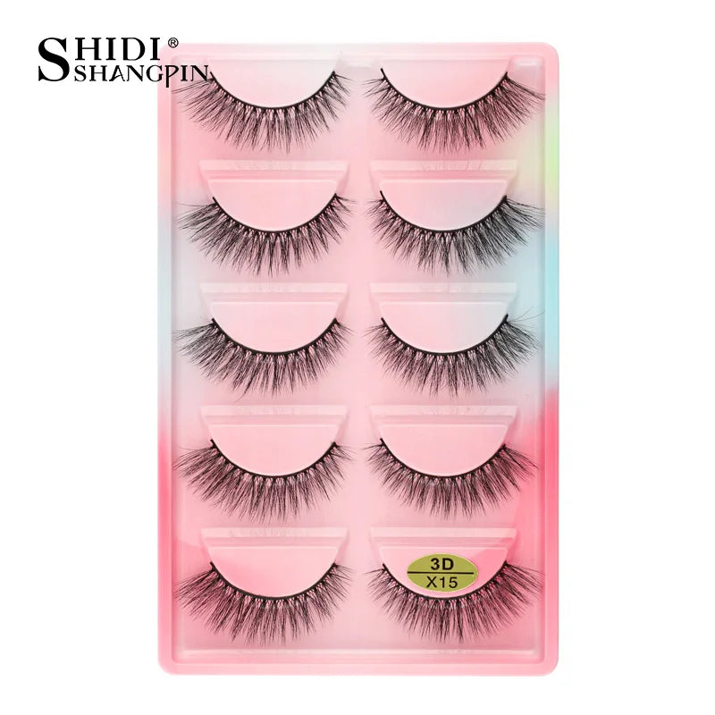 3D Faux Mink Lashes X05 Fluffy Wispy False Eyelashes 5Pairs Reusable Soft Volume Eyelashes Natural Look for Daily & Party Makeup