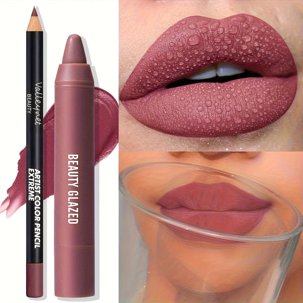 2pcs Matte Lip Liner & Gloss Set - Long-Lasting Waterproof, Non-Stick Formula with Precision Tip, Matte Lip Pencil & Gloss Combo