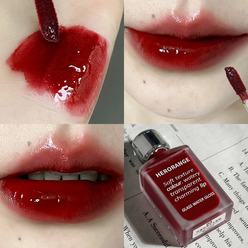 Punk Juice Red Lipgloss Black Mirror Glass Water Light Clear Lip Glaze Waterproof Non Stick Liquid Lipstick Nude Lip Tint Makeup