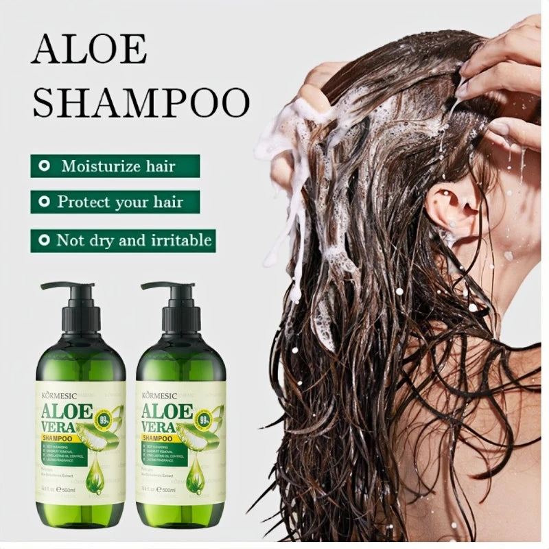 500ml Aloe Vera Shampoo, Rich in Aloe Vera Extract, with a Fresh Scent, Newly Upgraded Hypoallergenic Alcohol-Free Formula, Long-Lasting