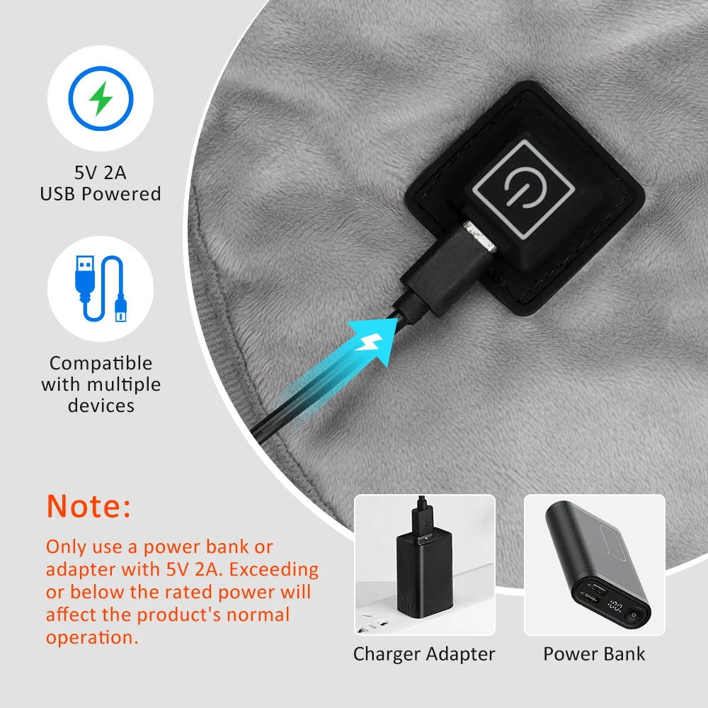 5V 2A USB Neck And Shoulder Heating Pad Electric Hot Compress Shawl Back Wrap Home Office Abdomen Menstrual Warming Soft Mat