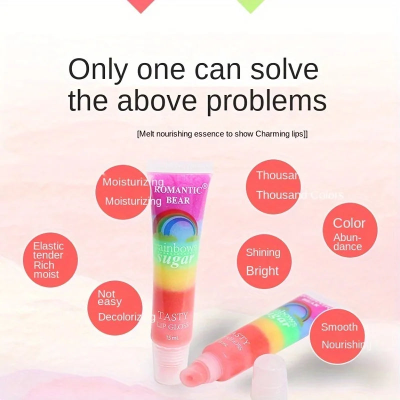 15pcs Rainbow Pearl Lip Gloss Glitter, Rainbow Jelly Lip Gloss, Sparkling Lips, Moisturizing Lip Skin, Keeping It Hydrated And N