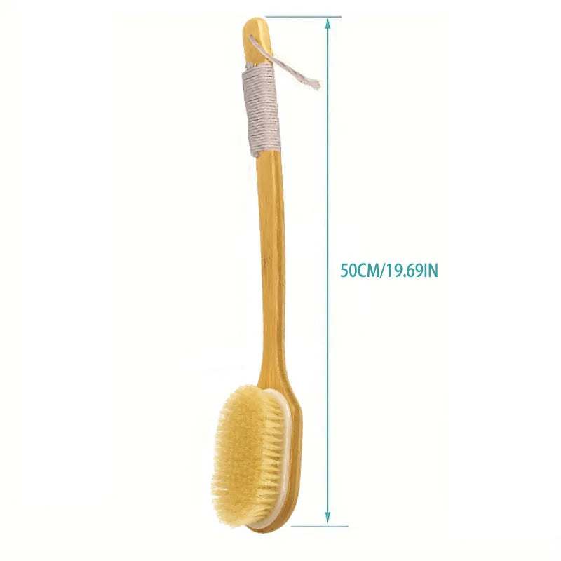 Shower Brush with Soft and Stiff Bristles, Long Handle Back Scrubber Body Exfoliator for Wet or Dry Brushing