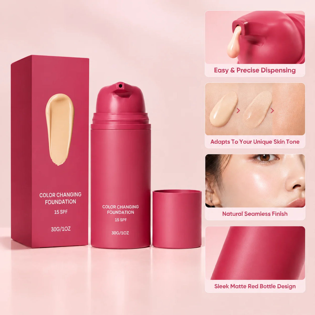 Color Changing Foundation Adaptive Skin Tone Lasting Lightweight Deep Hydrating Moisturizing Natural Finish Liquid Makeup Pre