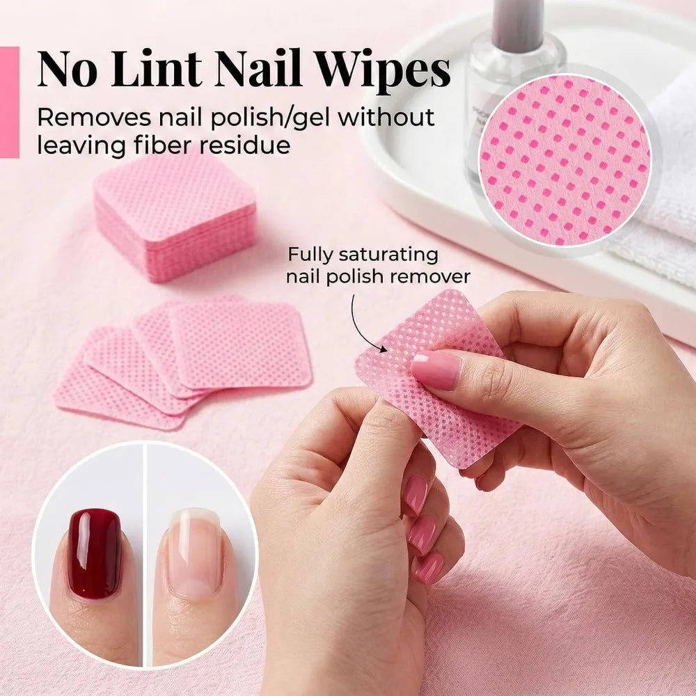 Lint Free Nail Wipes for Gel Polish Removal 600 Count Premium Pink Nail Polish Remover Pads No Lint No Residue Wipes for Acrylic Nails Gel Nails Nail Glue Clean Up and Eyelash Extension Application Toallitas Para U?as