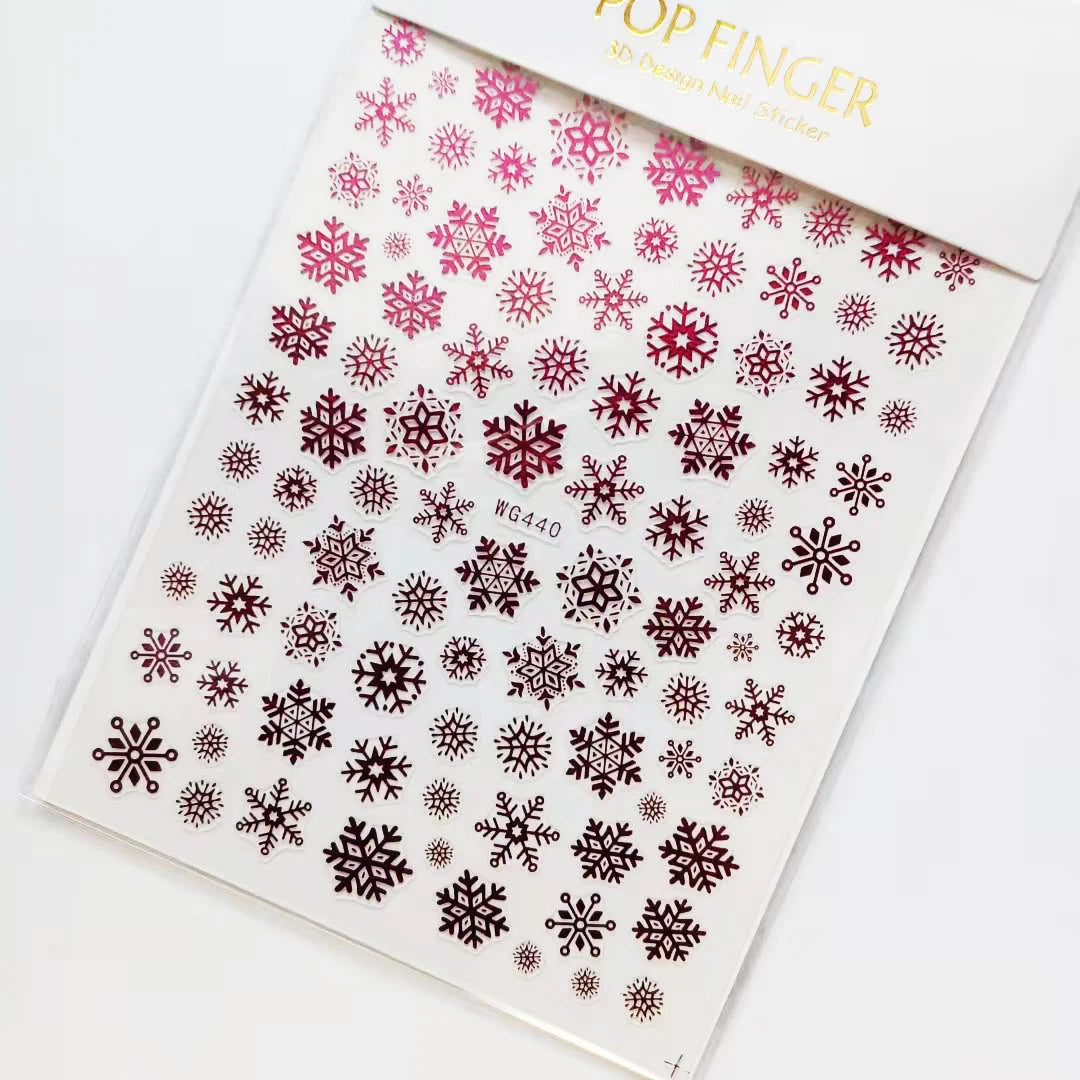 Sliver Bronzing 3D Christmas Nail Art Decoration Sticker Sparkly White Colorful Glitter Geometry Snowflake Winter Slider Foil