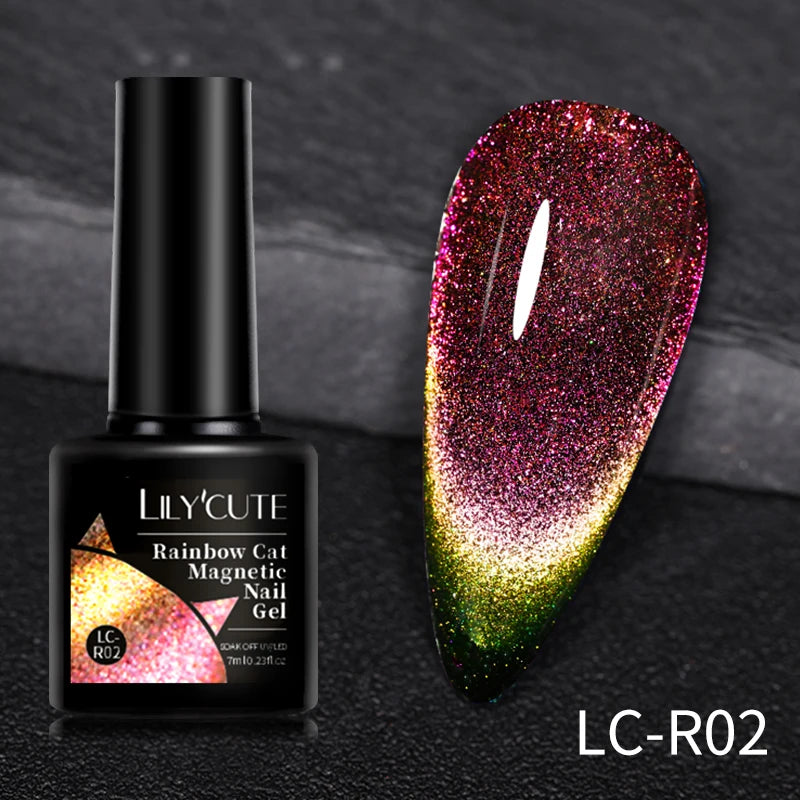 LILYCUTE 7ml 9D Black Crystal Cat Magnetic Gel Nail Polish Laser Silver Glitter Semi Permanent Manicure For Nail Art Gel Varnish