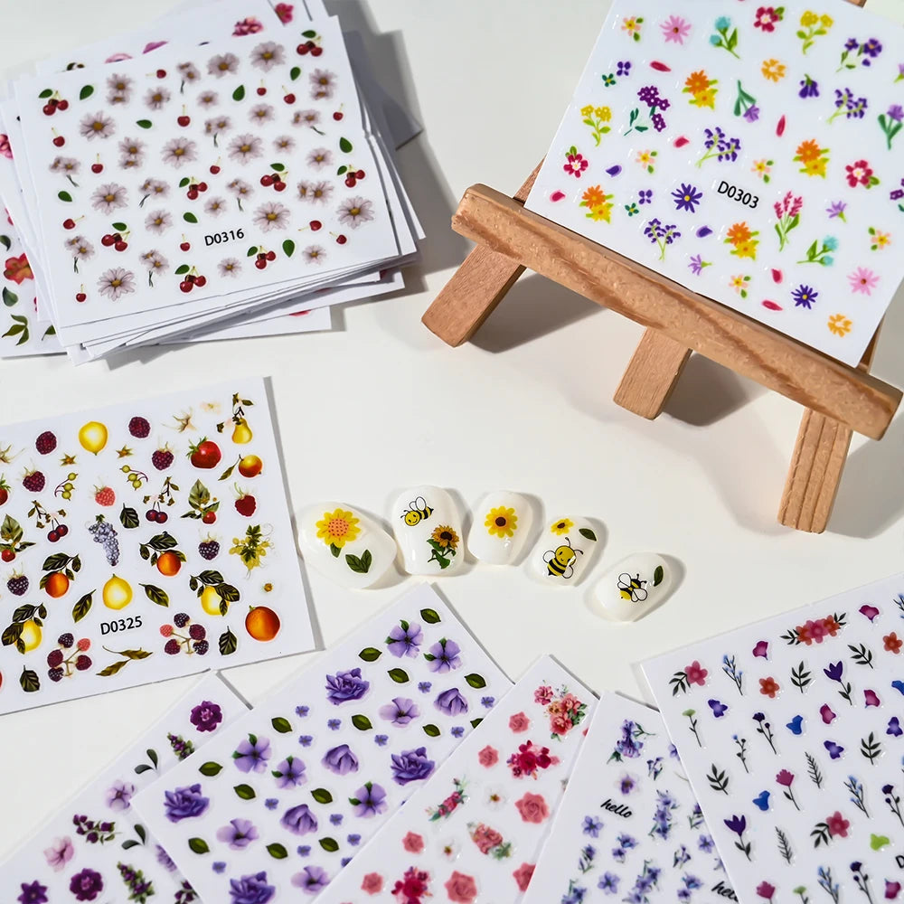 30Pcs/set Colorful Butterfly/Flowers Nail Stickers Kawaii Cute Mini Rose/Lavender/Sunflower Nail Decal DIY Adhesive Nail Floret