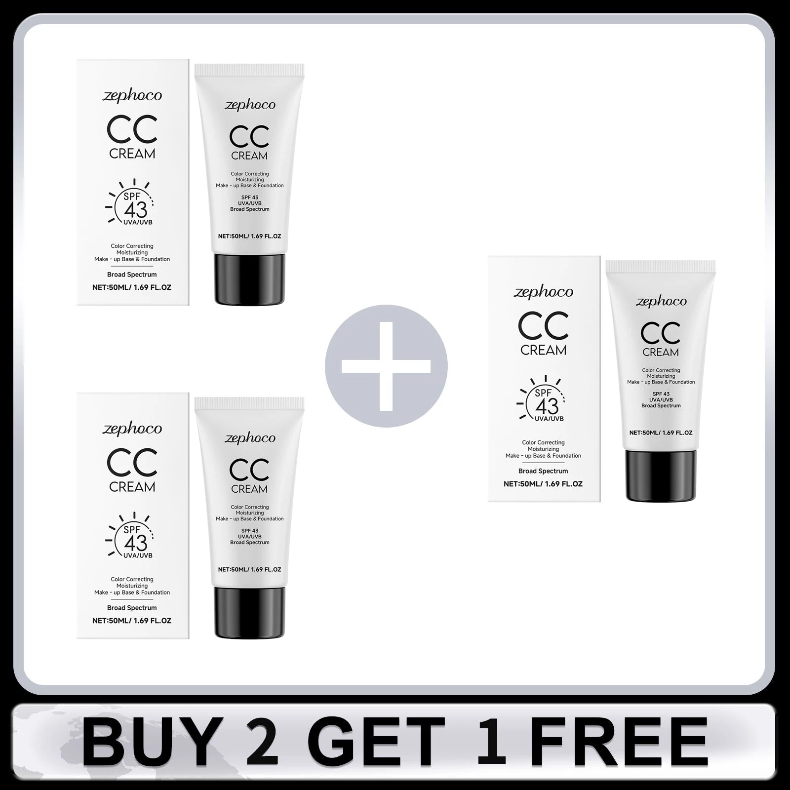 CC Cream Spf 43+ Anti UV Even Skin Tone Oil-Control Full Coverage Cover Blemishe Concealer Waterproof Liquid Foundation Cosmetic