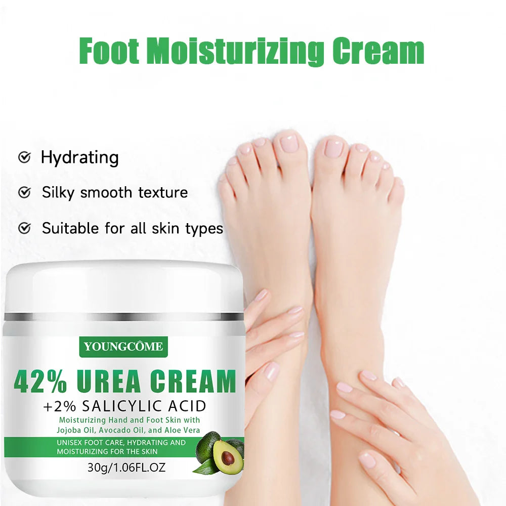 YOUNGCOME 42% Urea + 2% Salicylic Acid Avocado Foot Cream – Intensive Moisturizing Calluses & Dry Skin Hands/Feet, All Skin