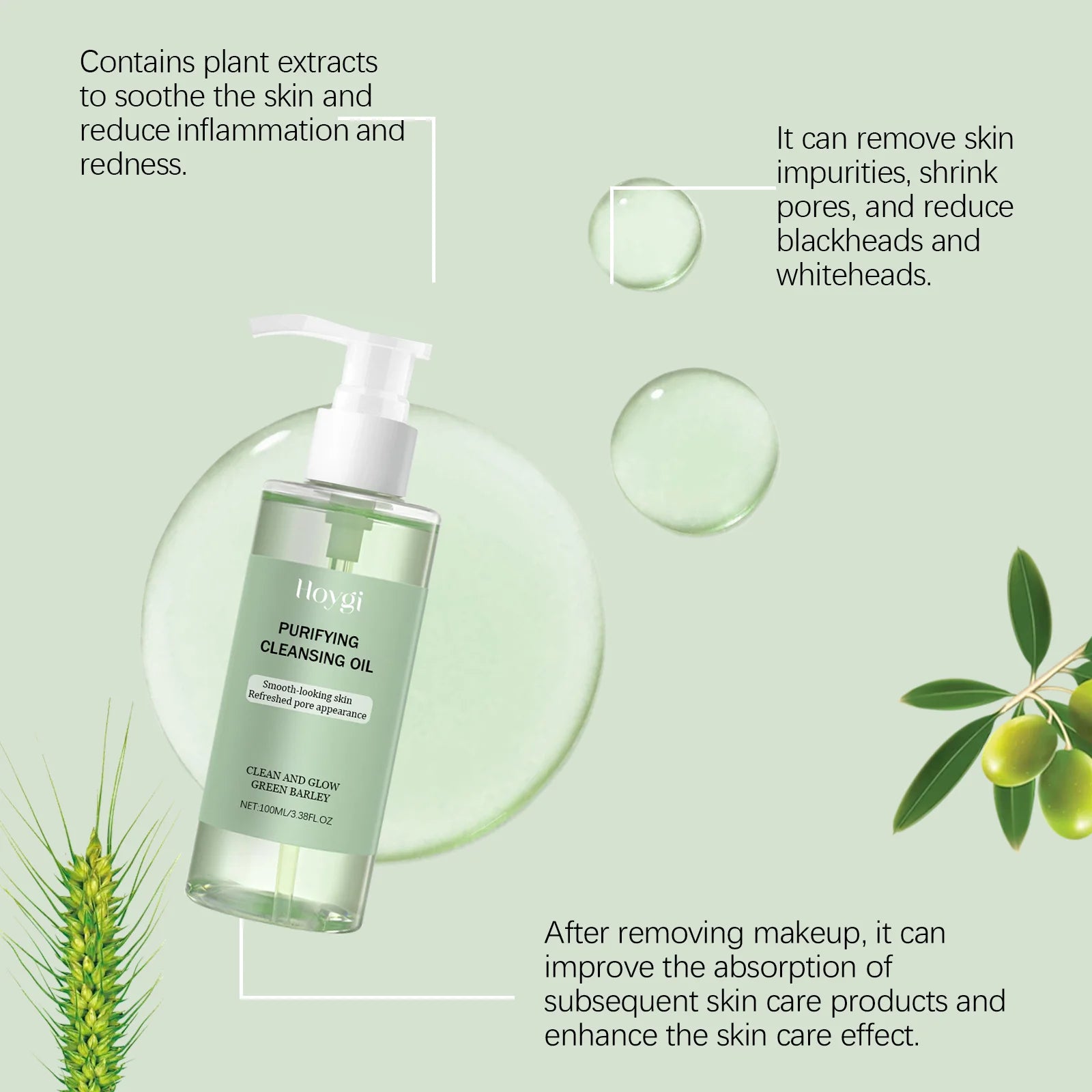 HOYGI Makeup Removal Oil Deep Cleansing Reduce Blackheads Purifying Pores Hydrating Moisturizing Non Greasy for All Skin Types