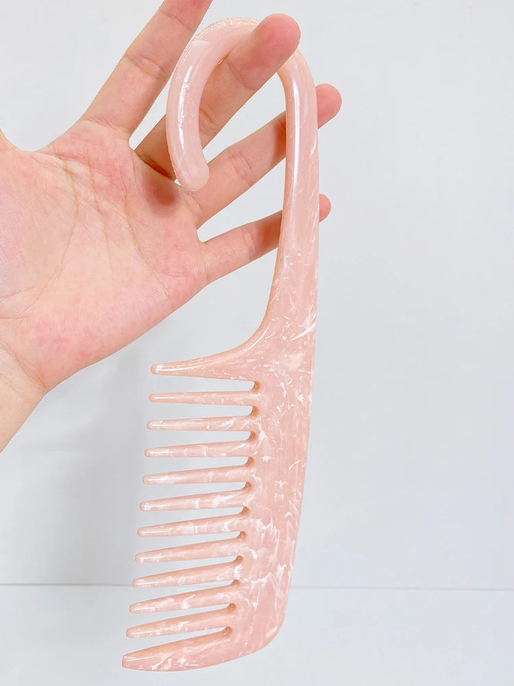 Cute Pink Hair Comb Marble Big Wide Tooth Comb Simple Texture Hairdressing Hairbrush Female Anti-static Detangler Brush Set