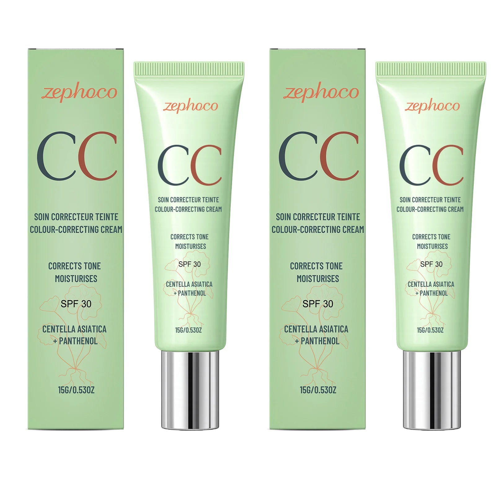 Zephoco Color Correcting Cream SPF 30 Anti UV Sun Protection Redness Blemish Cover Waterproof Centella CC Cream Foundation 15g