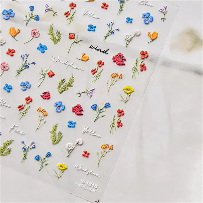 1Pcs Lovely Cat Green Potted Plant Flowers Nail Stickers 5D Reliefs Self Adhesive Nail Art Stickers Manicure Decorations Decals