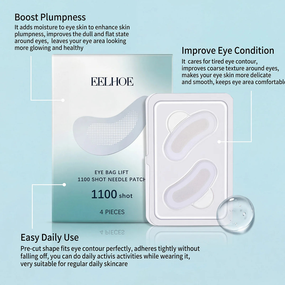 0.25mm Dissolving Microneedle Eye Patch Hyaluronic Acid Firming Eye Mask, Dark Circles & Puffiness Hydration Under Eye Skin Care