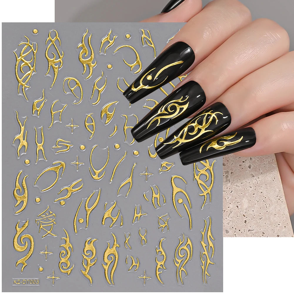 1pc Y2K-Inspired 3D Metallic Nail Stickers Geometric Marble & Bronzing Designs Nail Sliders Self-Adhesive Sparkling Manicure DIY