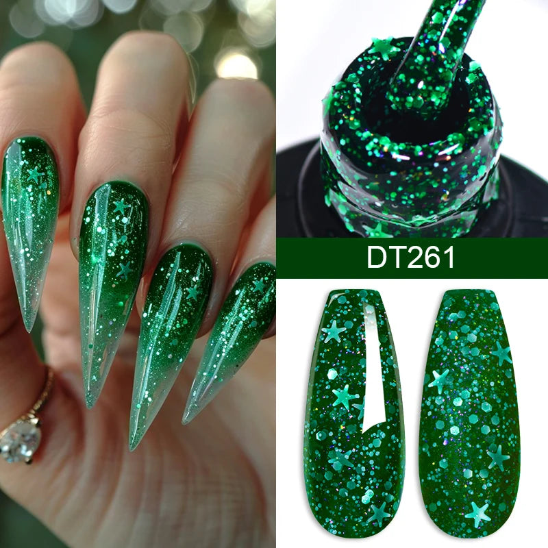 MEET ACROSS 7ml Dark Color Glitter Top Coat Gel For Nails Brocade Powder 2 In 1 Chameleon Nail Art Gel Varnish Manicure