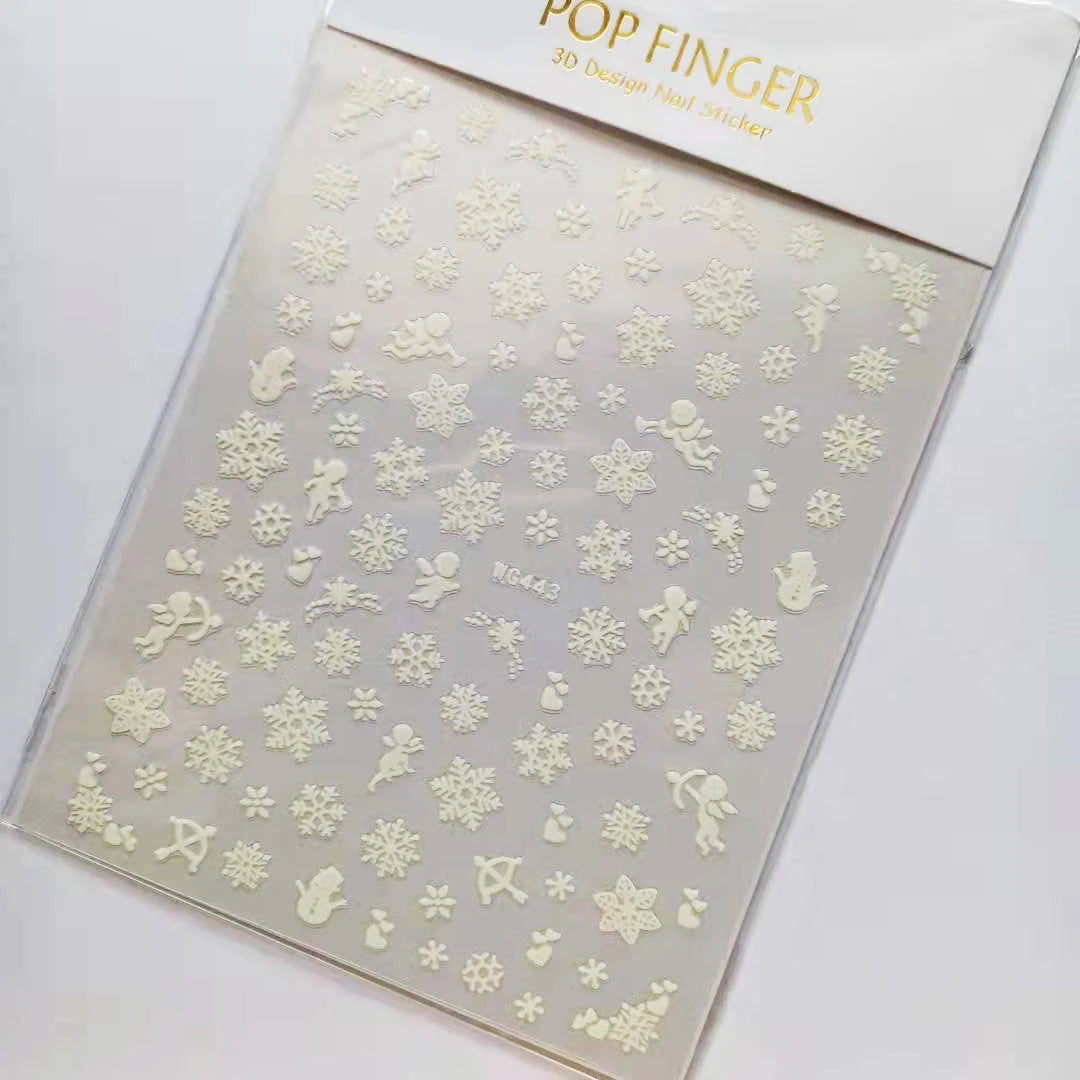 Sliver Bronzing 3D Christmas Nail Art Decoration Sticker Sparkly White Colorful Glitter Geometry Snowflake Winter Slider Foil
