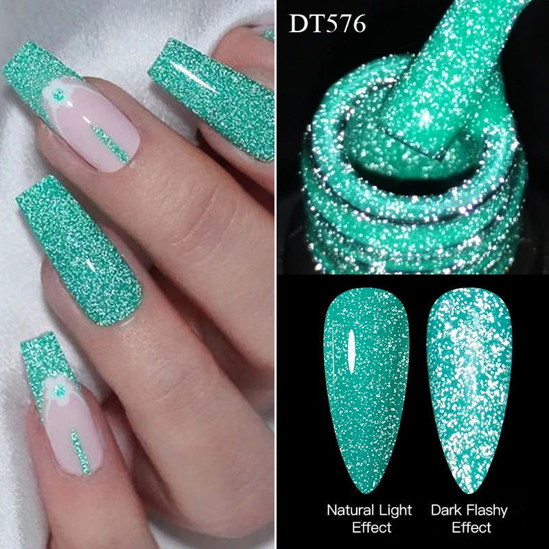 MEET ACROSS 7ml Dark Color Glitter Top Coat Gel For Nails Brocade Powder 2 In 1 Chameleon Nail Art Gel Varnish Manicure