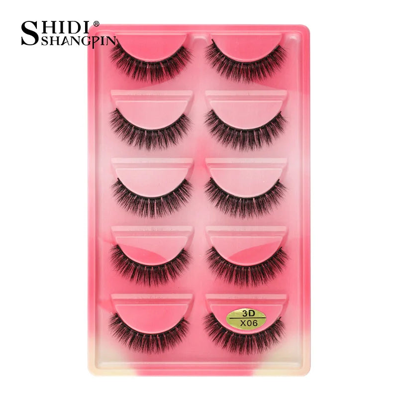 3D Faux Mink Lashes X05 Fluffy Wispy False Eyelashes 5Pairs Reusable Soft Volume Eyelashes Natural Look for Daily & Party Makeup