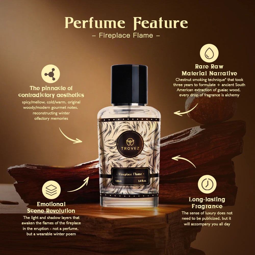TROVEZ Fireplace Flame Eau De Parfum 100ml Perfume Smoky Woody Tone Tone Long-lasting Fragrance Body Spray Scent Perfume Man