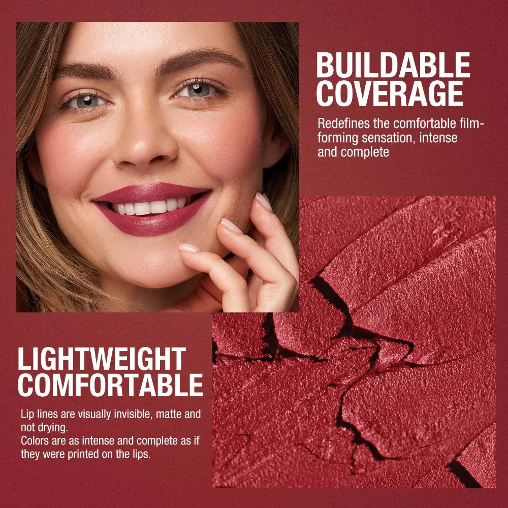 Smooth Matte Lipstick - Long-Lasting, Moisturizing, and Easy to Apply Lip Glaze with Rotating Pen Design - Waterproof Lip Makeup