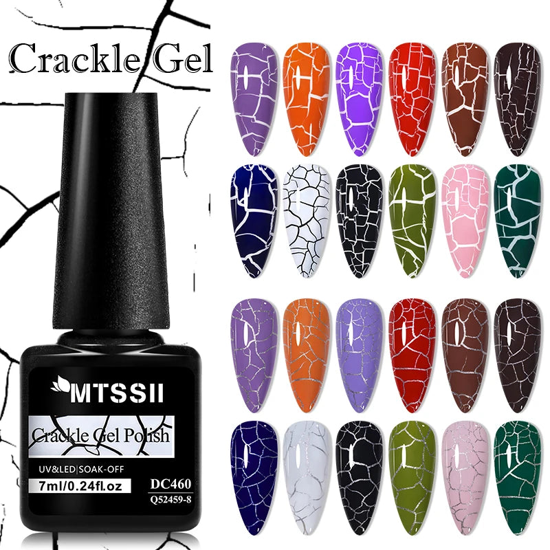 6pcs Crackle Gel Nail Polish Set Cracking Nail Lacquer Quick Dry Nail Art Varnish Semi Permanent Soak Off UV Gel Nail Supplies
