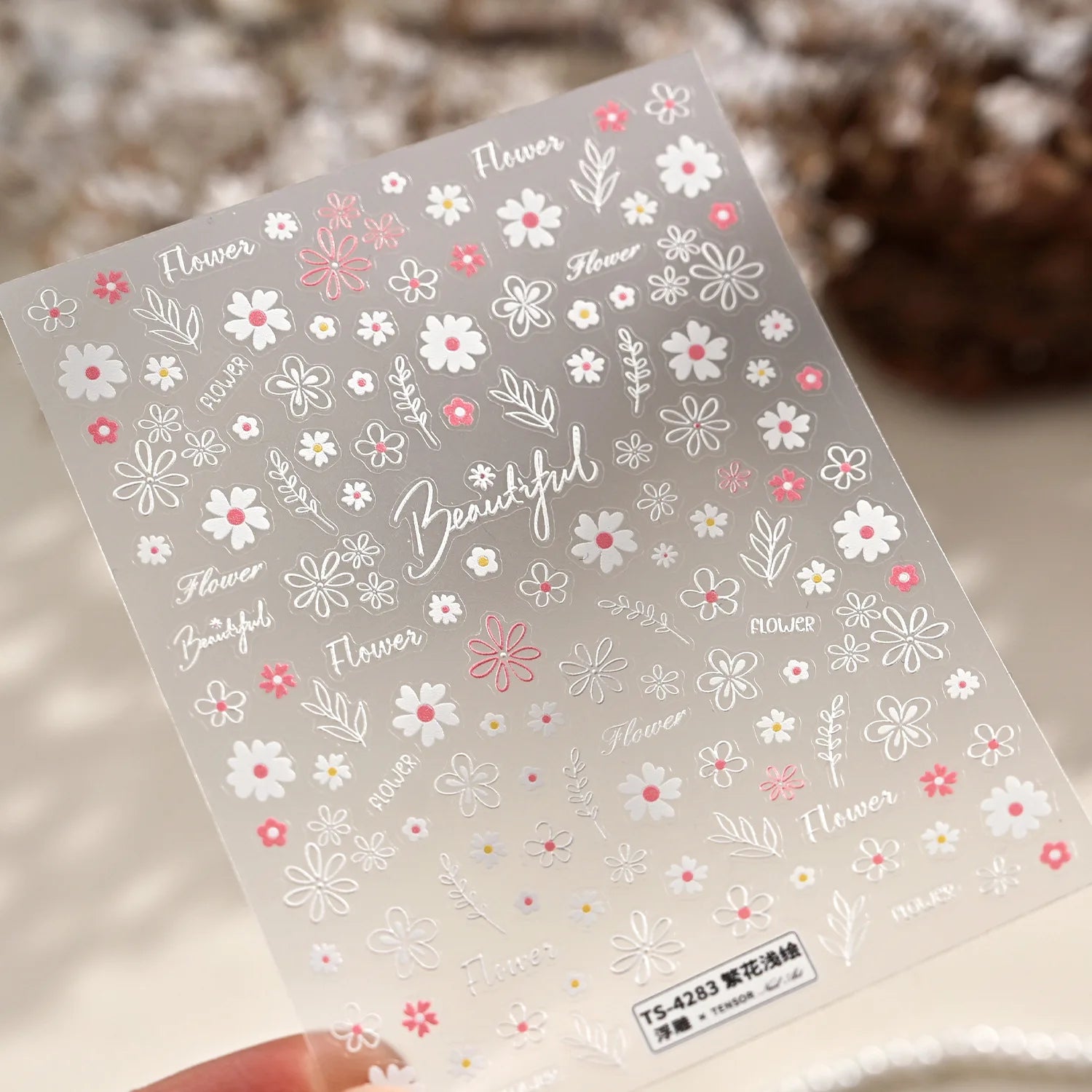 5D Pink Blue Bear Dessert Cake Pudding Candy Cane Heart English Slogan Nail Art Stickers Cute Baby Bear Party Embossed Decals