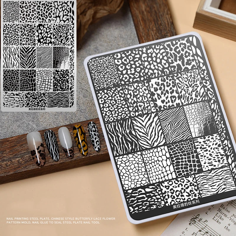 Elegant Grid Nail Stamping Plates 10*15cm Plus Size Plaid Line Stripe Butterfly Flower Design Nail Art Plates DIY Printing Tools