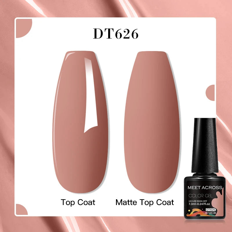 MEET ACROSS 7ml Pink Glitter Rubber Base Nail Gel Polish Sparkling Gold Foil DIY Nail Art Painting Gel Long Lasting Varnish