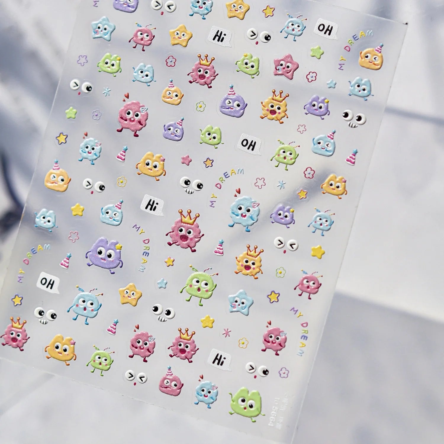 5D Pink Blue Bear Dessert Cake Pudding Candy Cane Heart English Slogan Nail Art Stickers Cute Baby Bear Party Embossed Decals