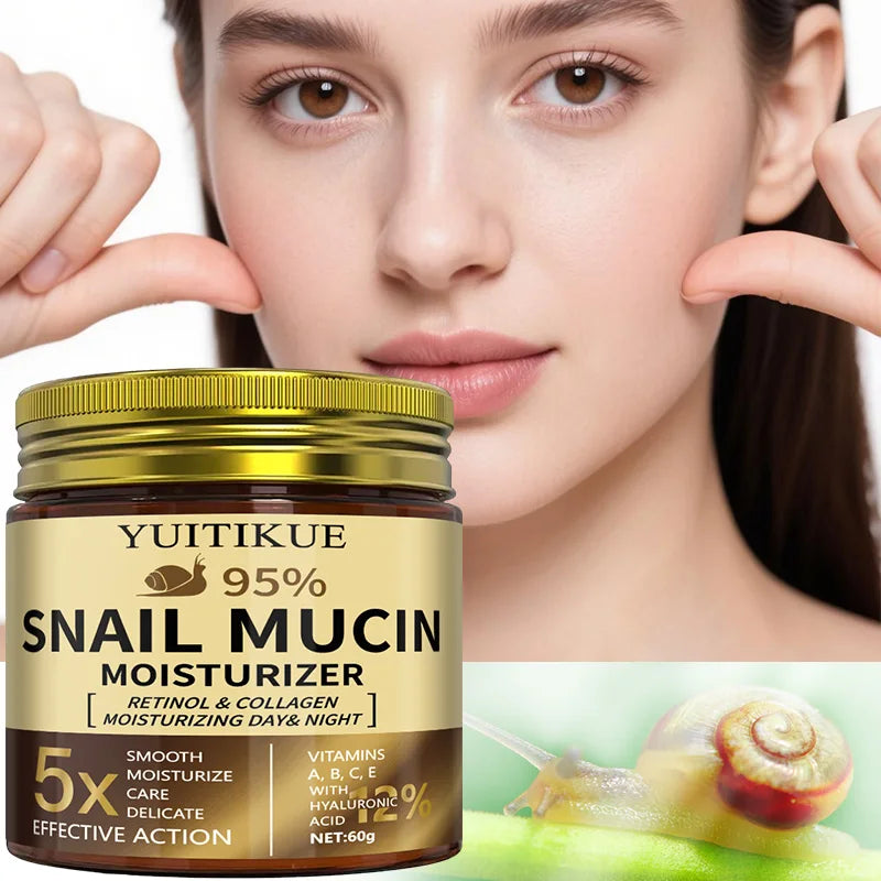 YUITIKUE 95% Snail Mucin Moisturizer, 5X Effective Action, Retinol & Collagen Day & Night Hydrating Cream 60g