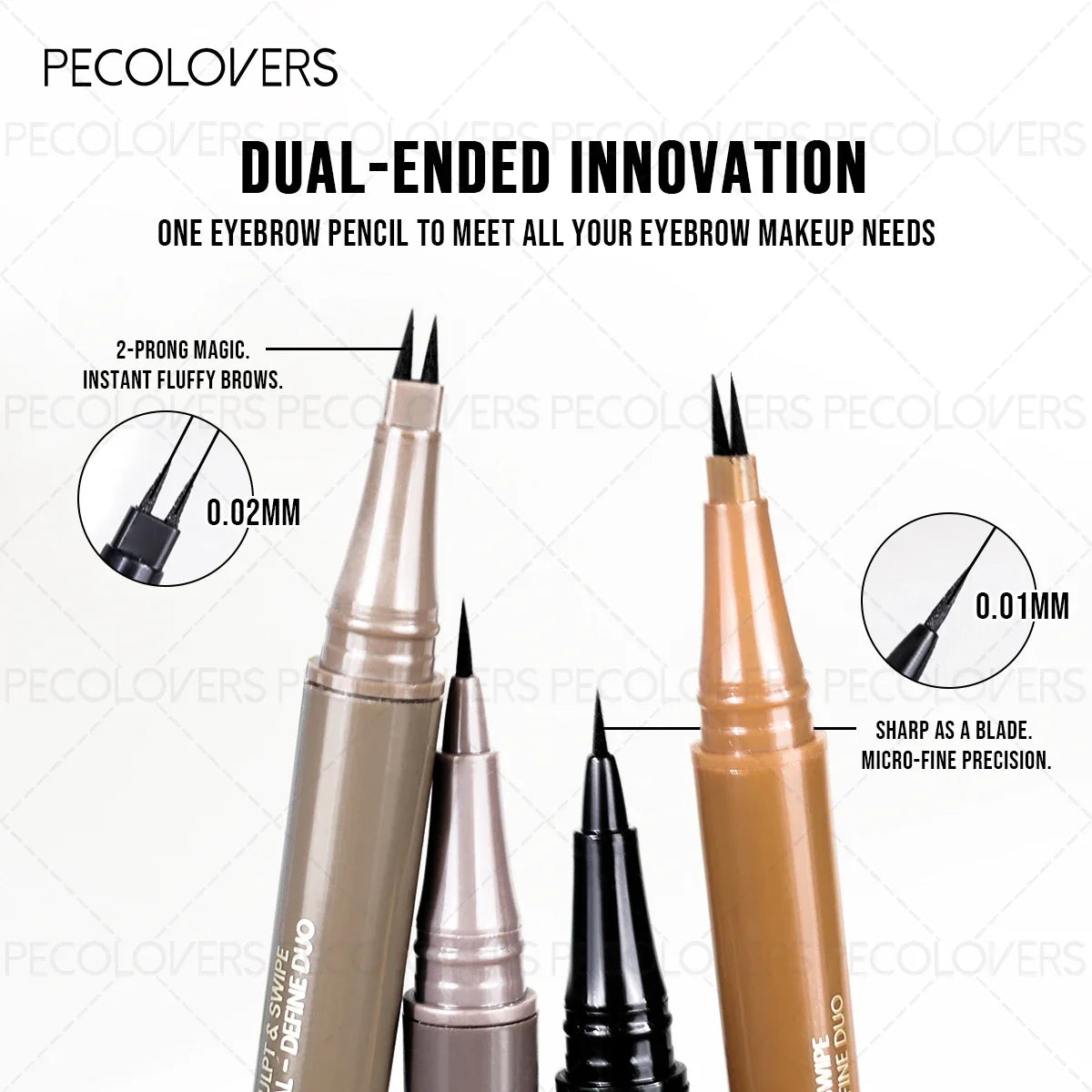 2 Forks Eyebrow Pencil Dual-Ended Artist Ultra-Fine Waterproof & Sweatproof, Natural 3D Wild Brow Look,