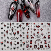 2pcs 5D Red and black Gothic Nail Art Stickers Rose Spider Wing Y2K Nail Decals for DIY Nail Decoration Manicure Sliders