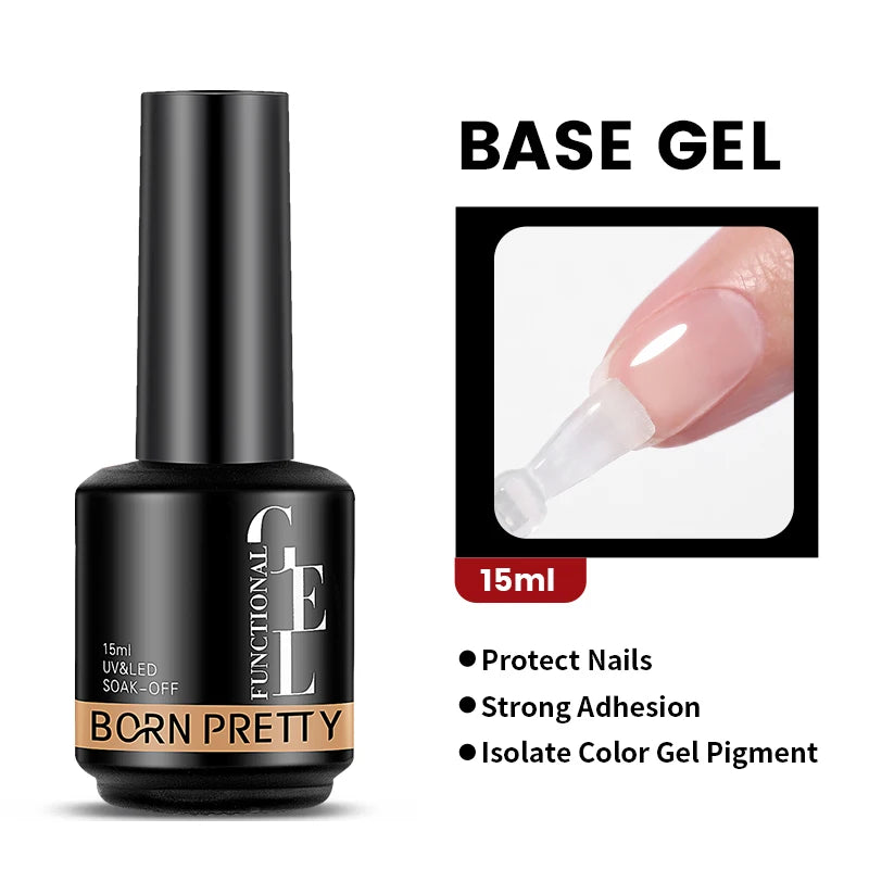 BORN PRETTY 15ml Jelly Nude Rubber Base Gel Natural Milky White Clear Semi Permanent Self-Leveling Soak Off UV LED Gel Varnish