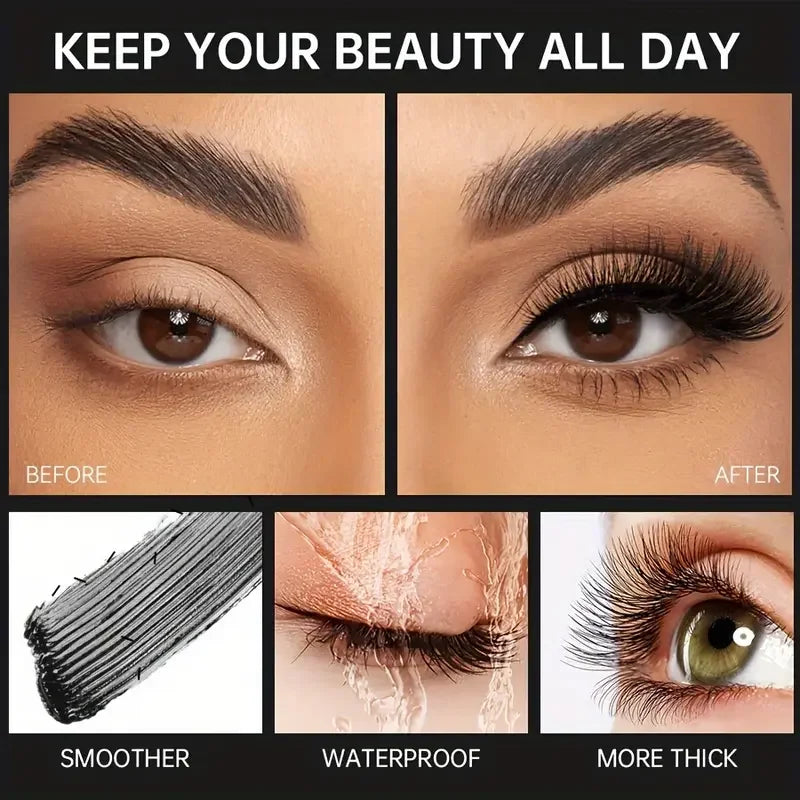 Fiber Curling Mascara,Thick Lengthened Volumizing Waterproof Sweat proof Lasting Lasting Lasting Mascara Setting Cream Makeup