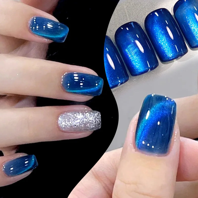 BORN PRETTY 10ml Blue Glass Bead Cat Magnetic Gel Ultra Shine Summer Glitter Semi Permanent Soak Off UV Gel Nail Art Varnish